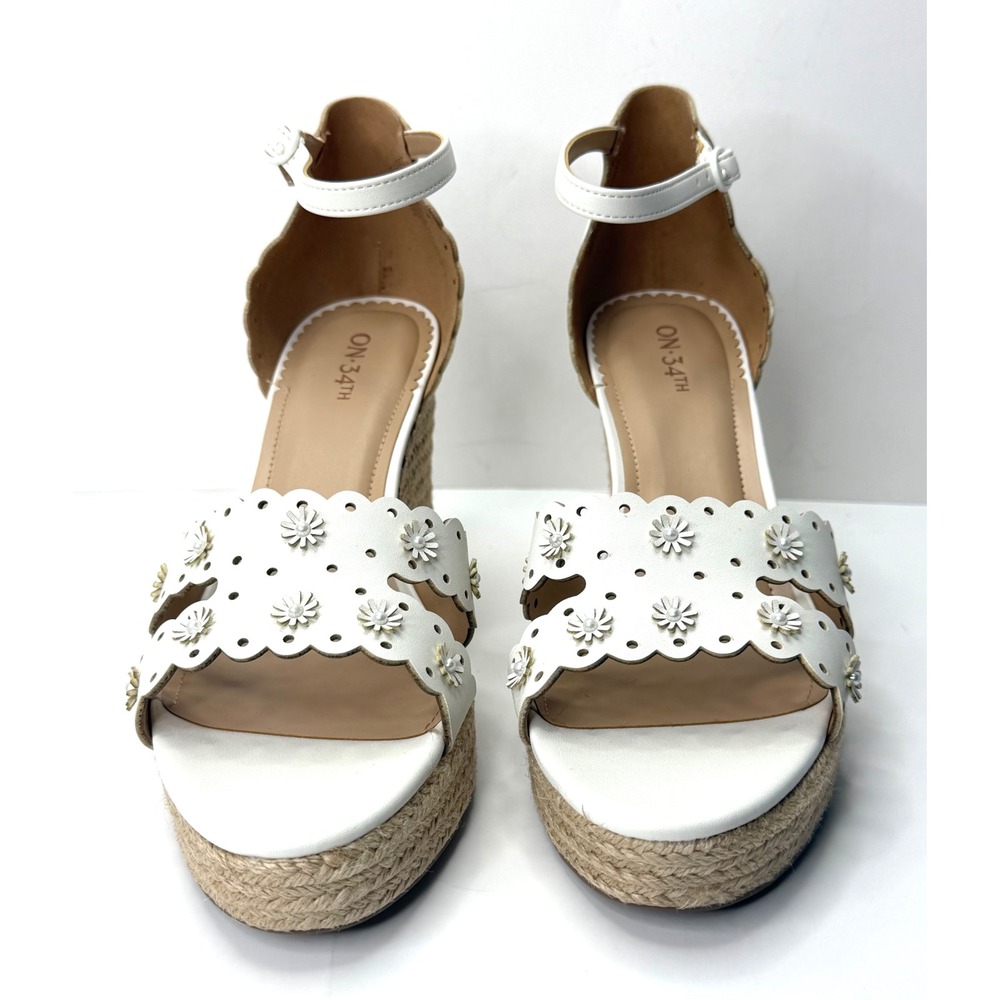 On 34th Women's Theodoree Espadrille Wedge Sandals White Linen Size 9M NWT/BOX
